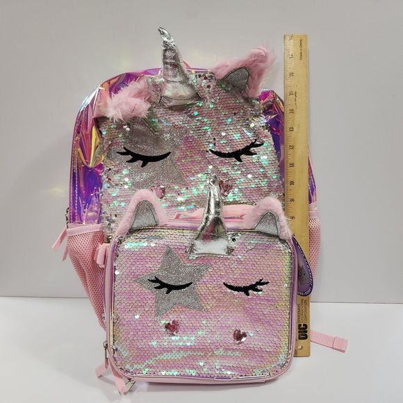 Girls 17" School Backpack with Lunch Bag 2-Piece Set, Pink Multi-Color Unicorn - Picture 13 of 13